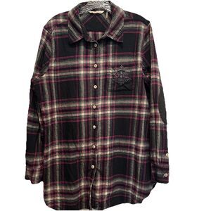 Soft Surroundings Highlands Plaid Tunic Button Front Shirt Large Western Cowgirl